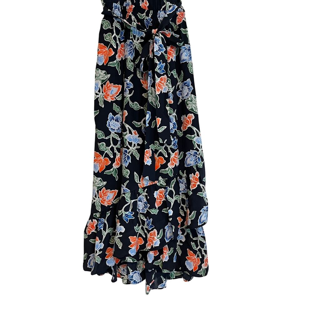 Joie Midi Dress Deme Floral Halter Sleeveless 100% Silk Caviar Black Size Large - Picture 5 of 10